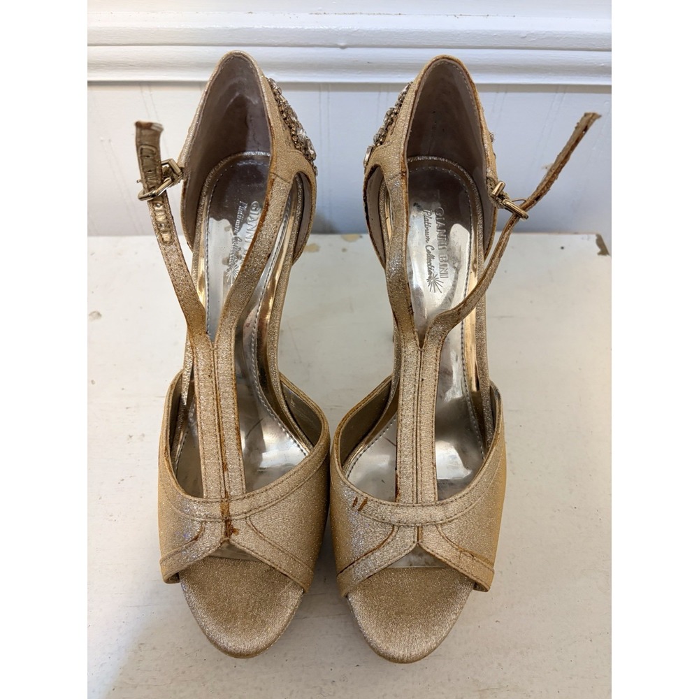 Gianni Bini Gold Rhinestone Strappy Stiletto Heels Size 8